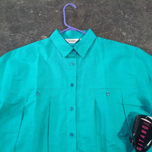 New Vintage Gitano Shirt Womens L Green Canvas Skater Button Up Utility 90s - Picture 2 of 8